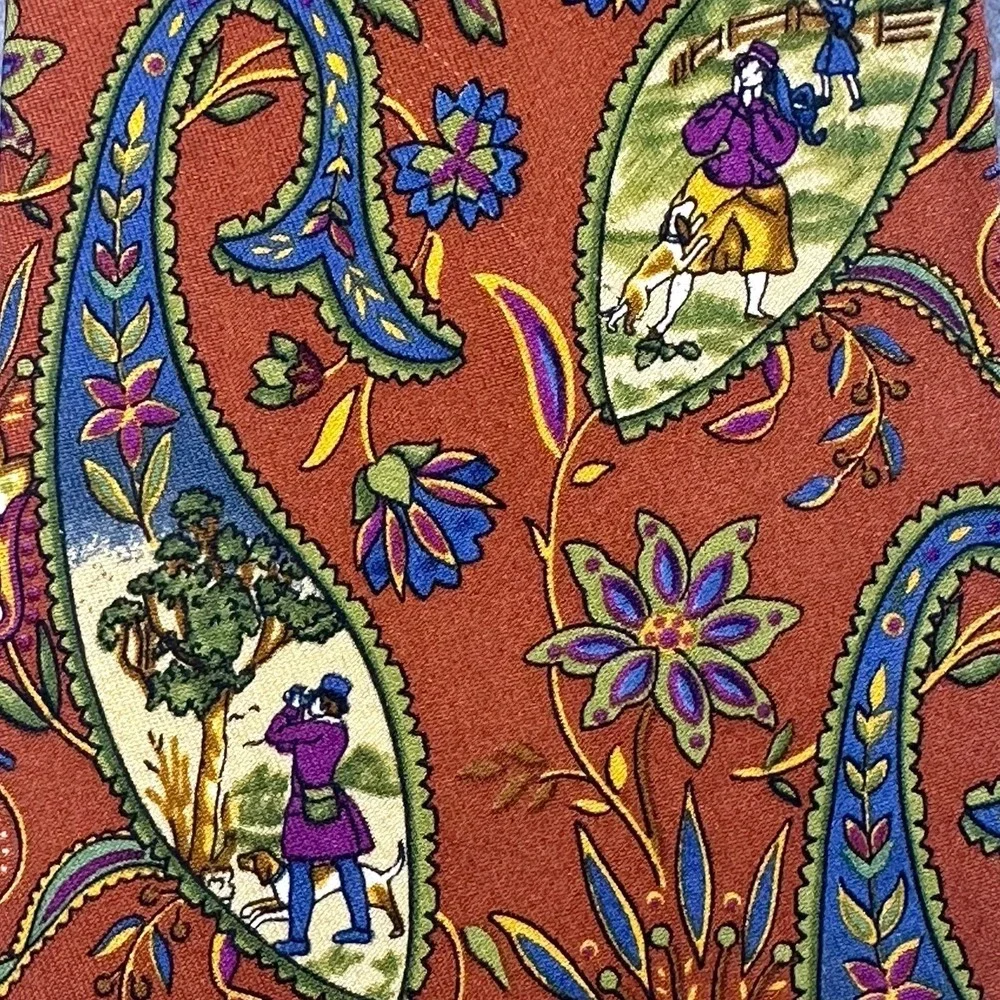 Vintage Ferragamo Silk Tie Brown Paisley Scenic Novelty Italy Wide 58x3.75